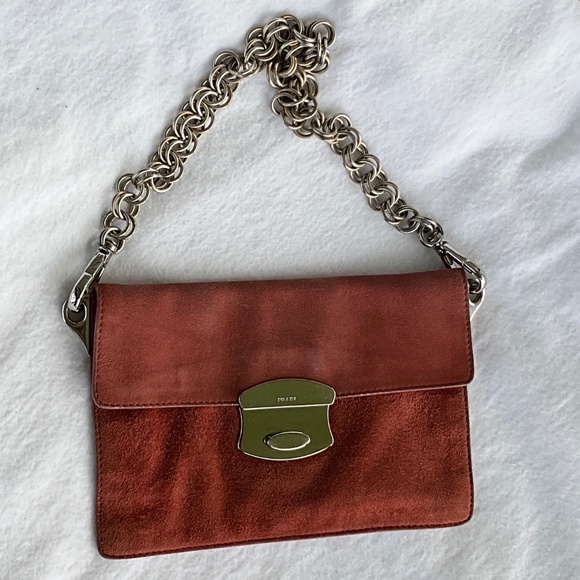 PRADA Vintage Camoscio Suede Metal Sound Bag Red - Picture 14 of 14